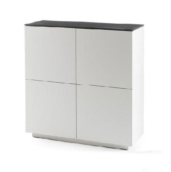 Denzel Highboard In White Matt And Grey Glass Top With 4 Doors