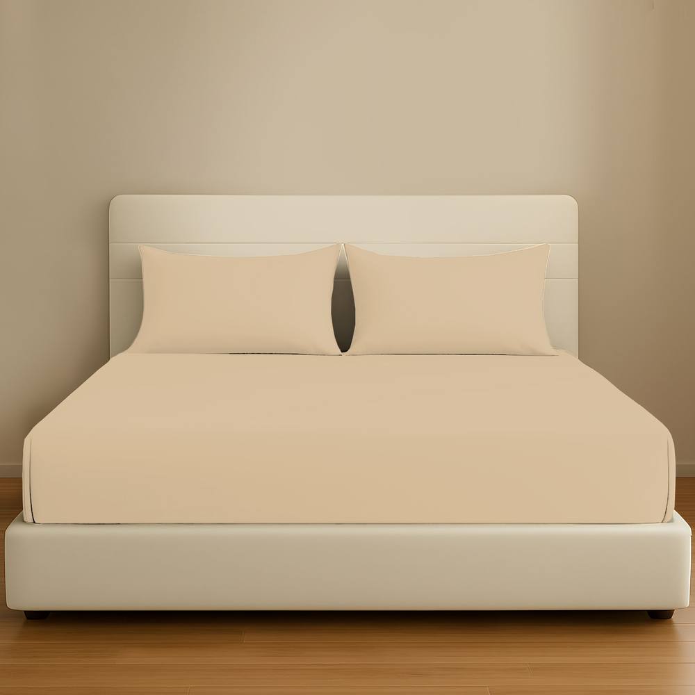 Pamposh 35cm Extra Deep Pocket Egyptian Cotton Fitted Sheet in Beige