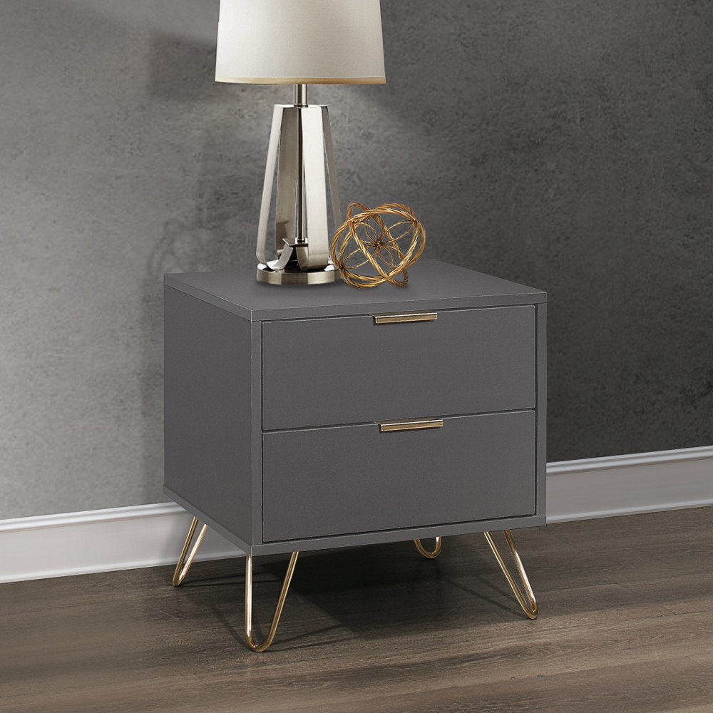 Arlo Charcoal Wooden 2 Drawer Bedside Table