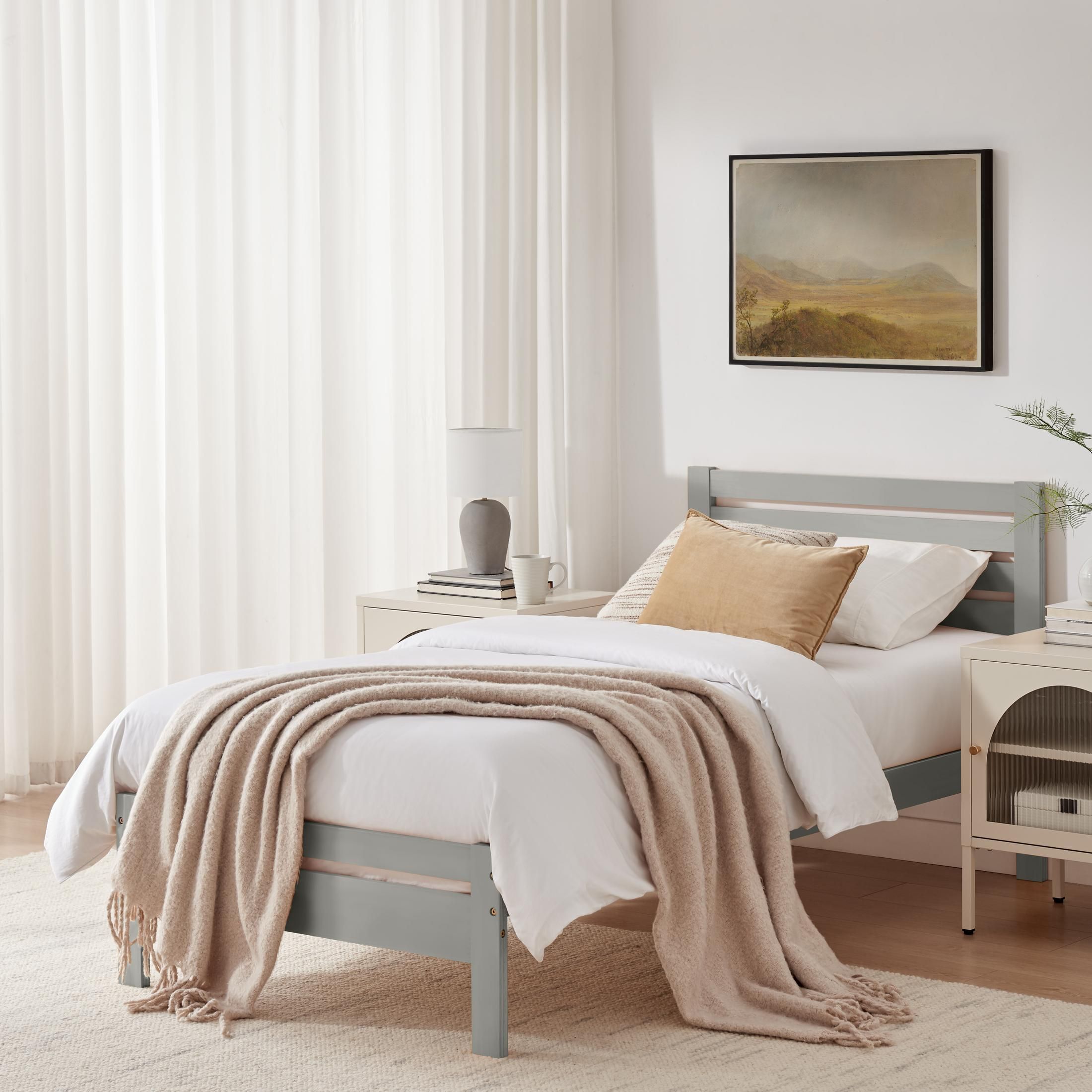 FurnitureboxUK Declan Solid Pine Single Bed Frame in Light Grey