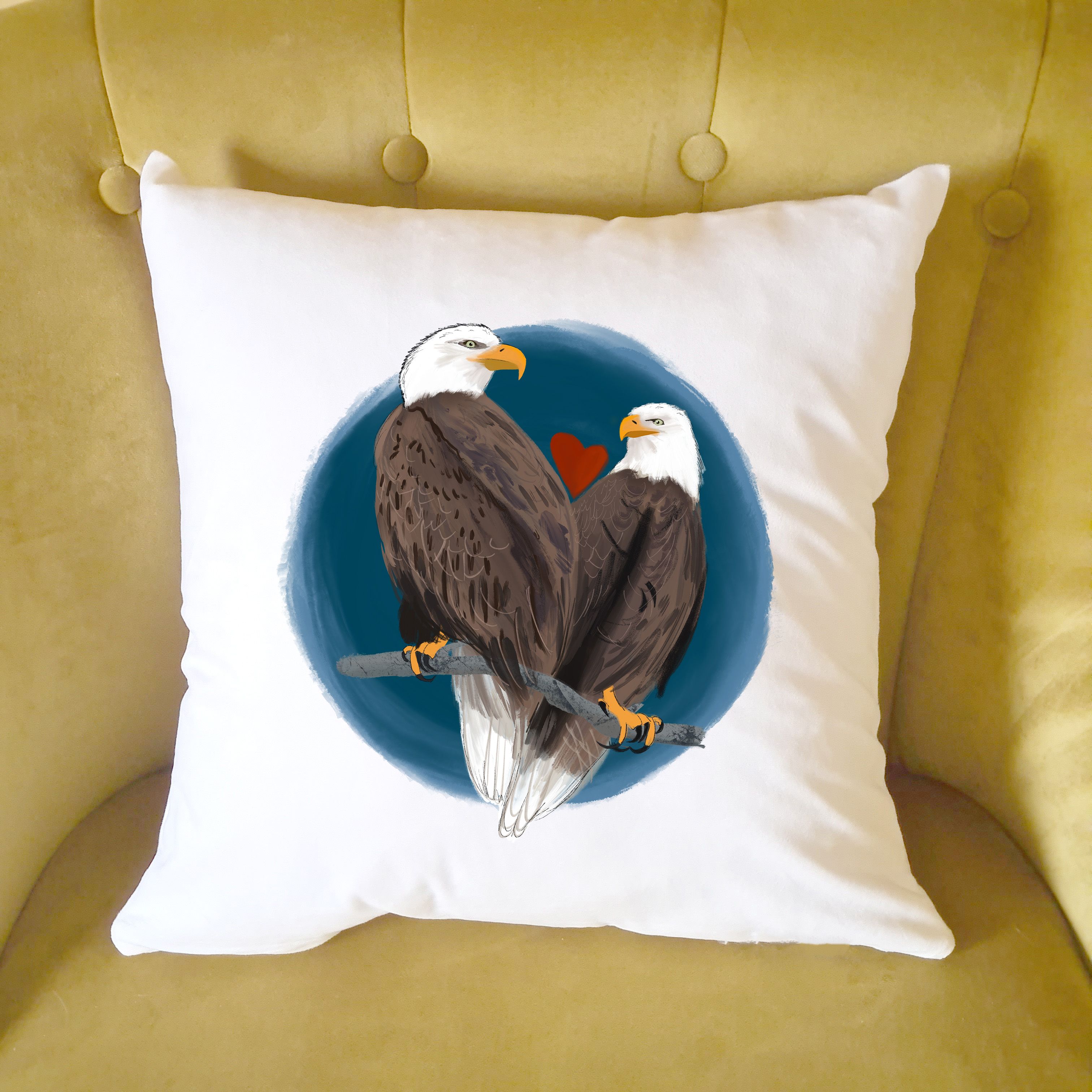 Afewhometruths Mates for Life Gift for Couples Bald Eagles Love Cushion - Anniversary, Wedding Gift in Off-White