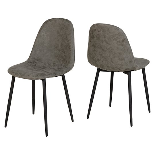 Athens Fabric Dining Chair In Grey Faux Leather In Pair