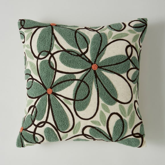 Crewel Work Floral Square Cushion