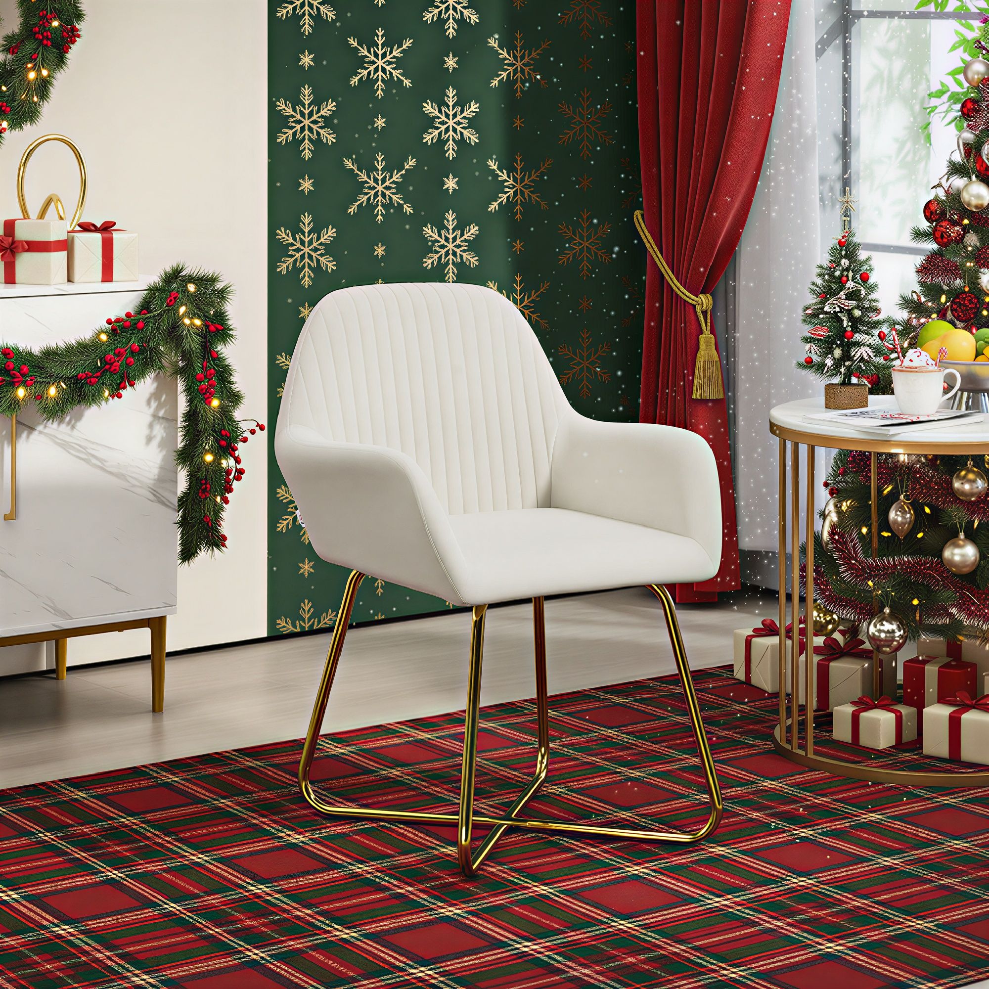 HOMCOM Modern Accent Chair Velvet-Touch Upholstered Armchair Cream White