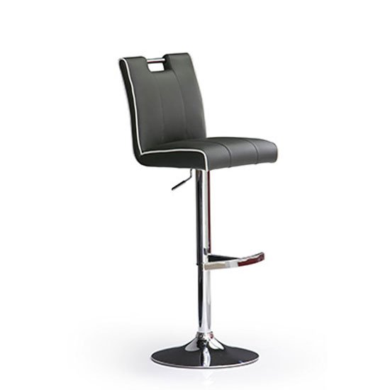 Casta Grey Bar Stool In Faux Leather With Round Chrome Base