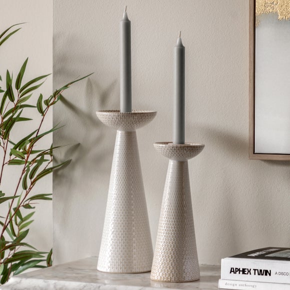 Set of 2 Porto Ceramic Glazed Candlestick Holders