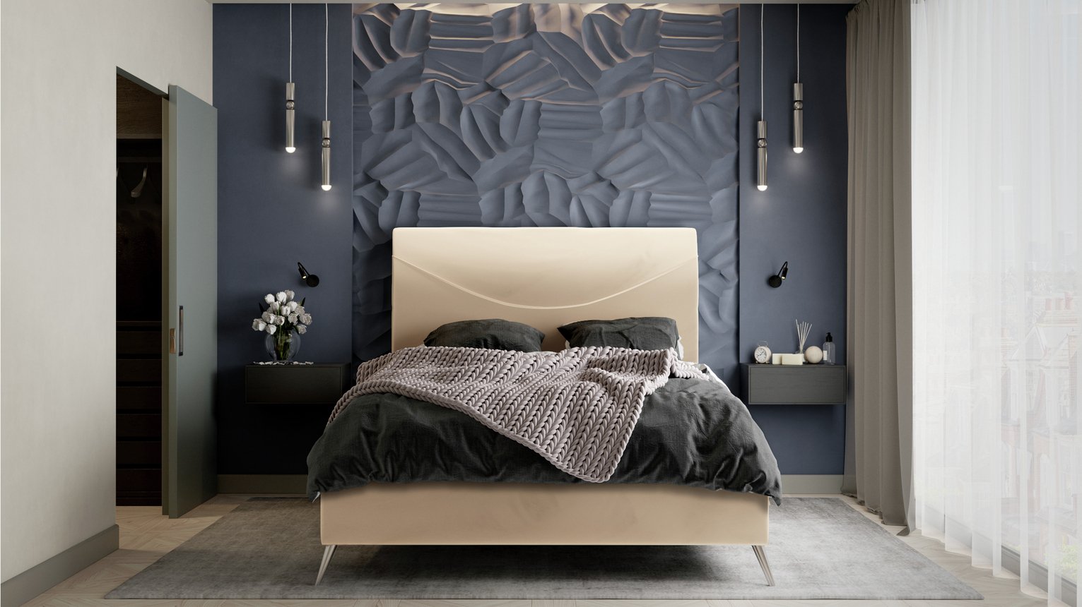 MiBed Seattle Velvet Superking Bed Frame - Cream