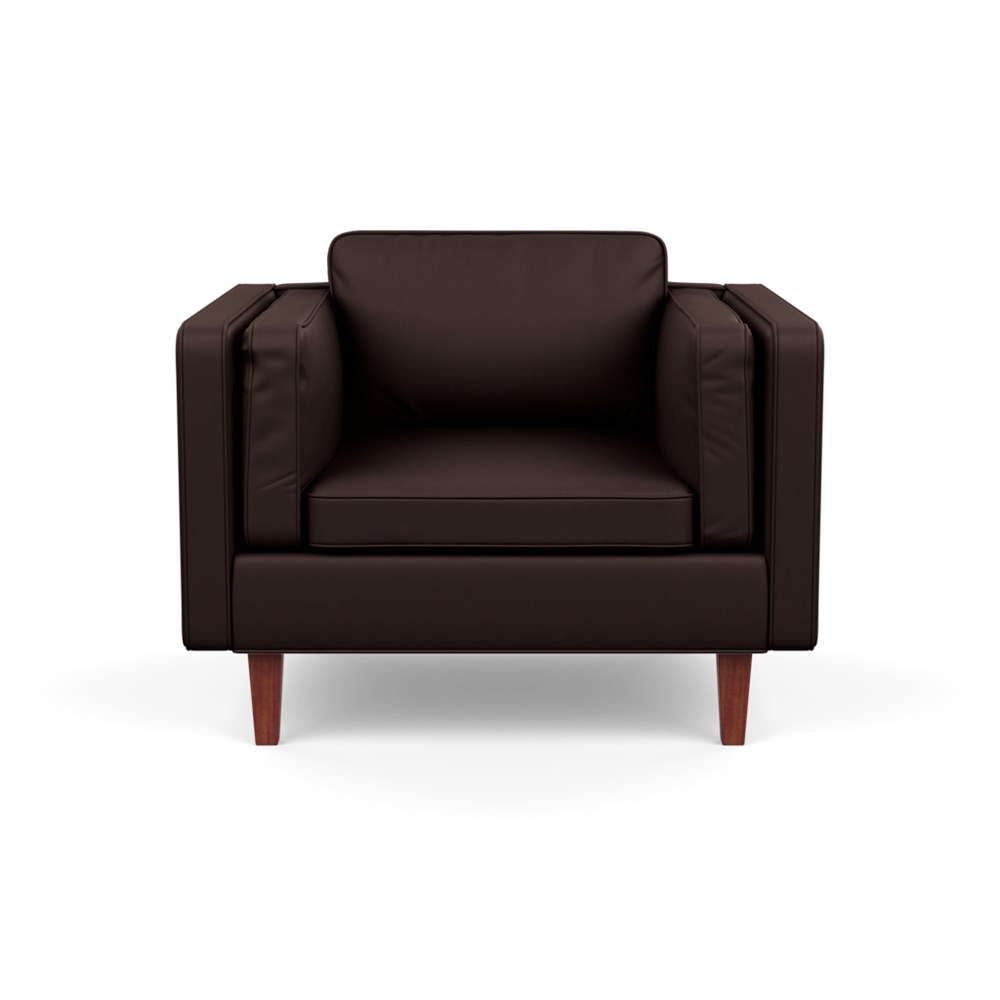 Heal's Chill Armchair Leather Grain Chocolate 066 Walnut Feet