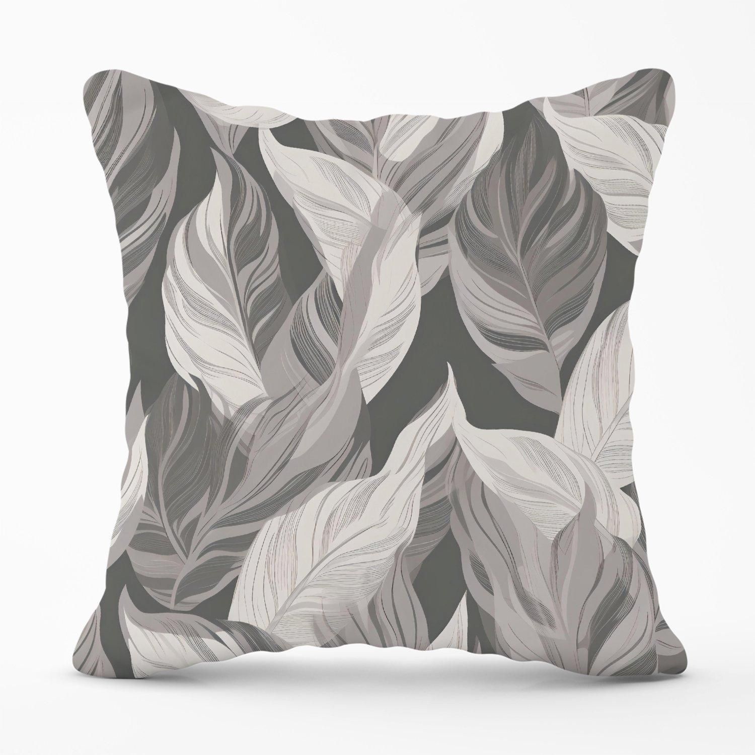 Warren Reed - Designer Grey Floral Leaves Outdoor Cushion