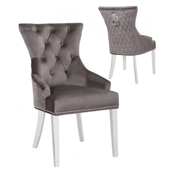 Madison Grey Velvet Dining Chairs In Pair