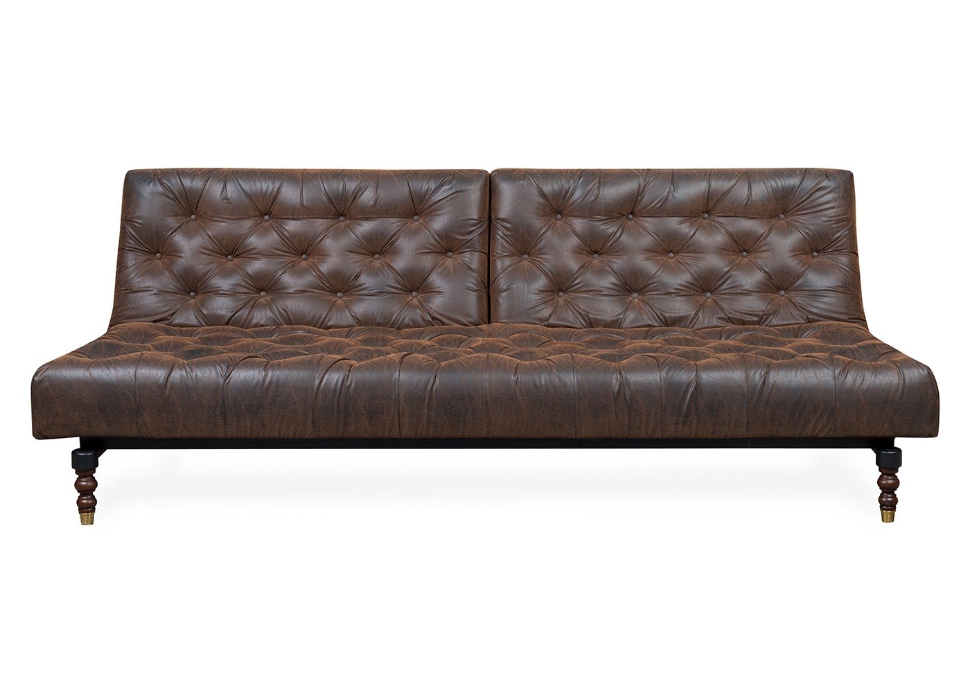 Heal's 40 Winks Sofa Bed In Antique Faux Leather Brown Dark Turned Feet