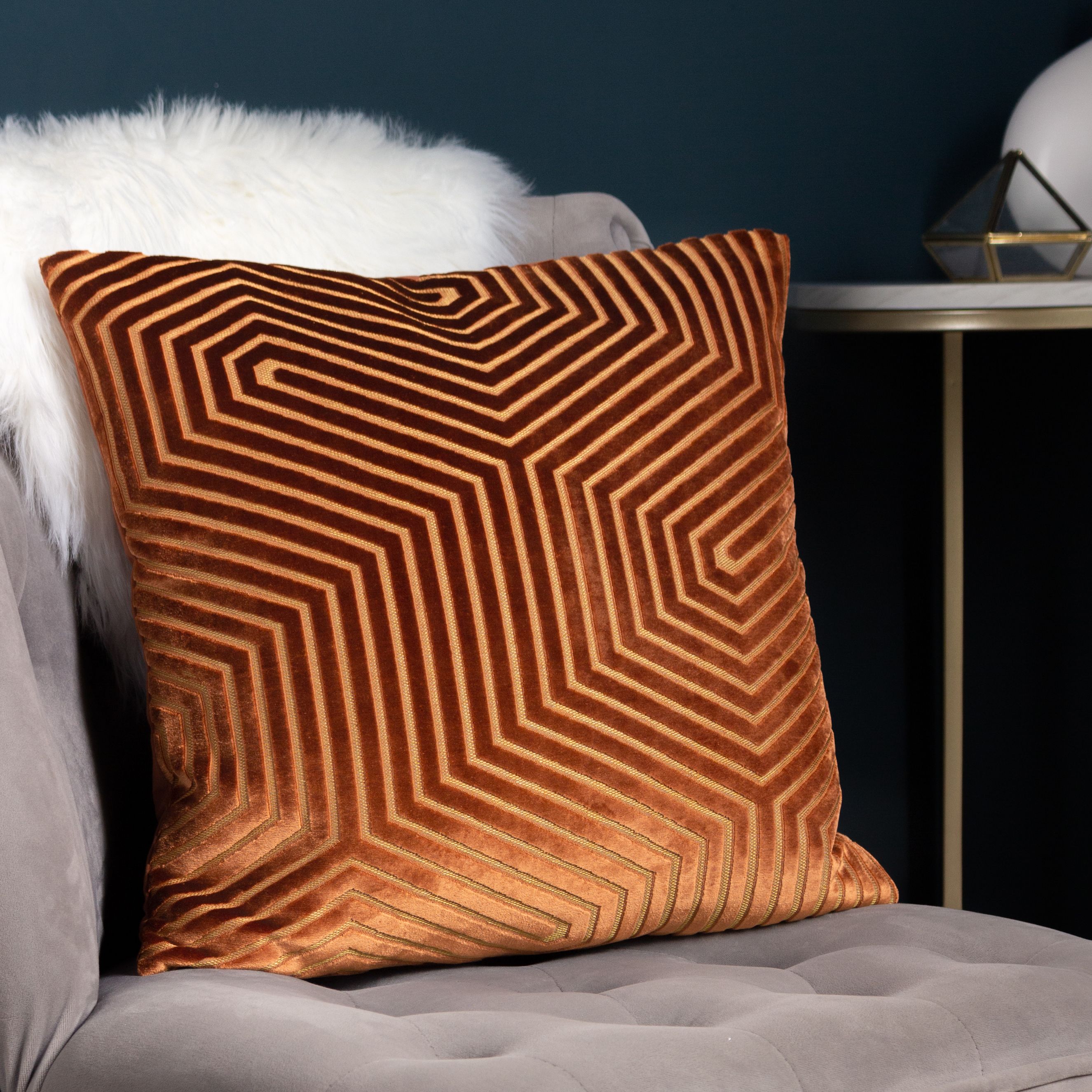 Paoletti Evoke Cut Velvet Cushion in Orange