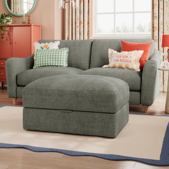 Hattie Tonal Plush Chenille Storage Footstool