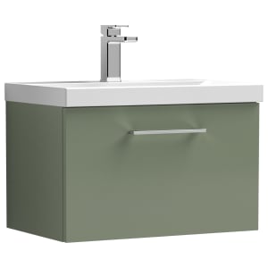 Nuie Arno Satin Green Wall Hung 1 Drawer Vanity Unit & Basin - 390 x 610mm