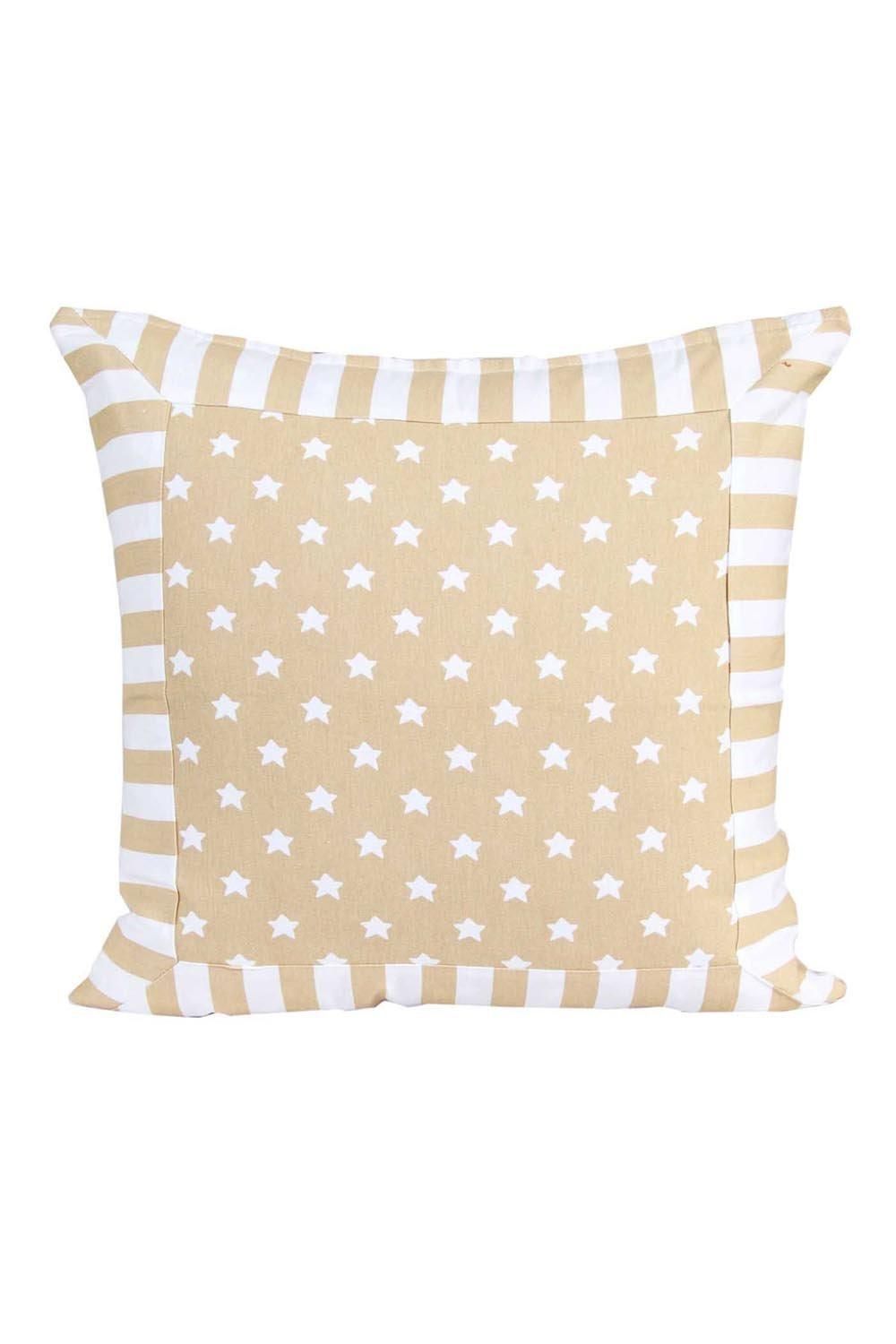 Homescapes Cotton Beige Stripe Border & Stars Cushion Cover