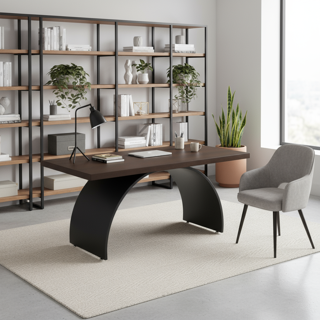 Industrial 180 cm Rectangular Walnut Wood Desk with Metal Base