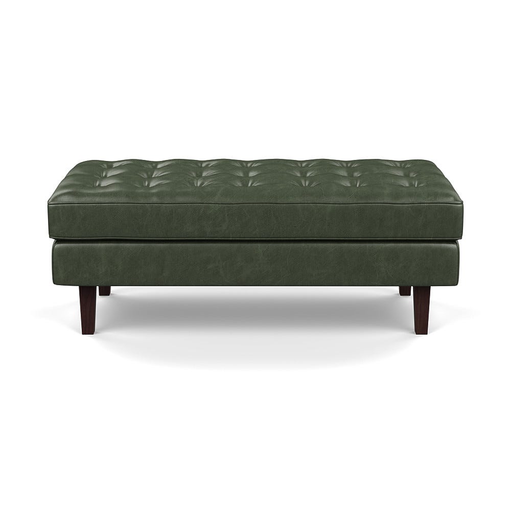 Heal's Hepburn Ottoman Stonewash Leather Vintage Green 278 Black Feet