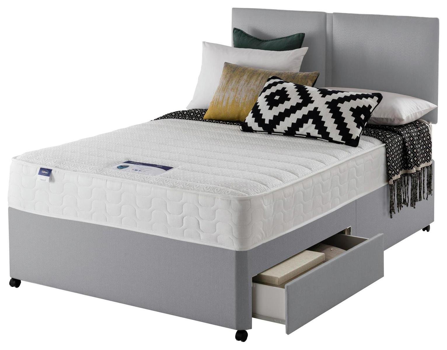 Silentnight Hatfield Memory 2 Drawer Double Divan Bed - Grey
