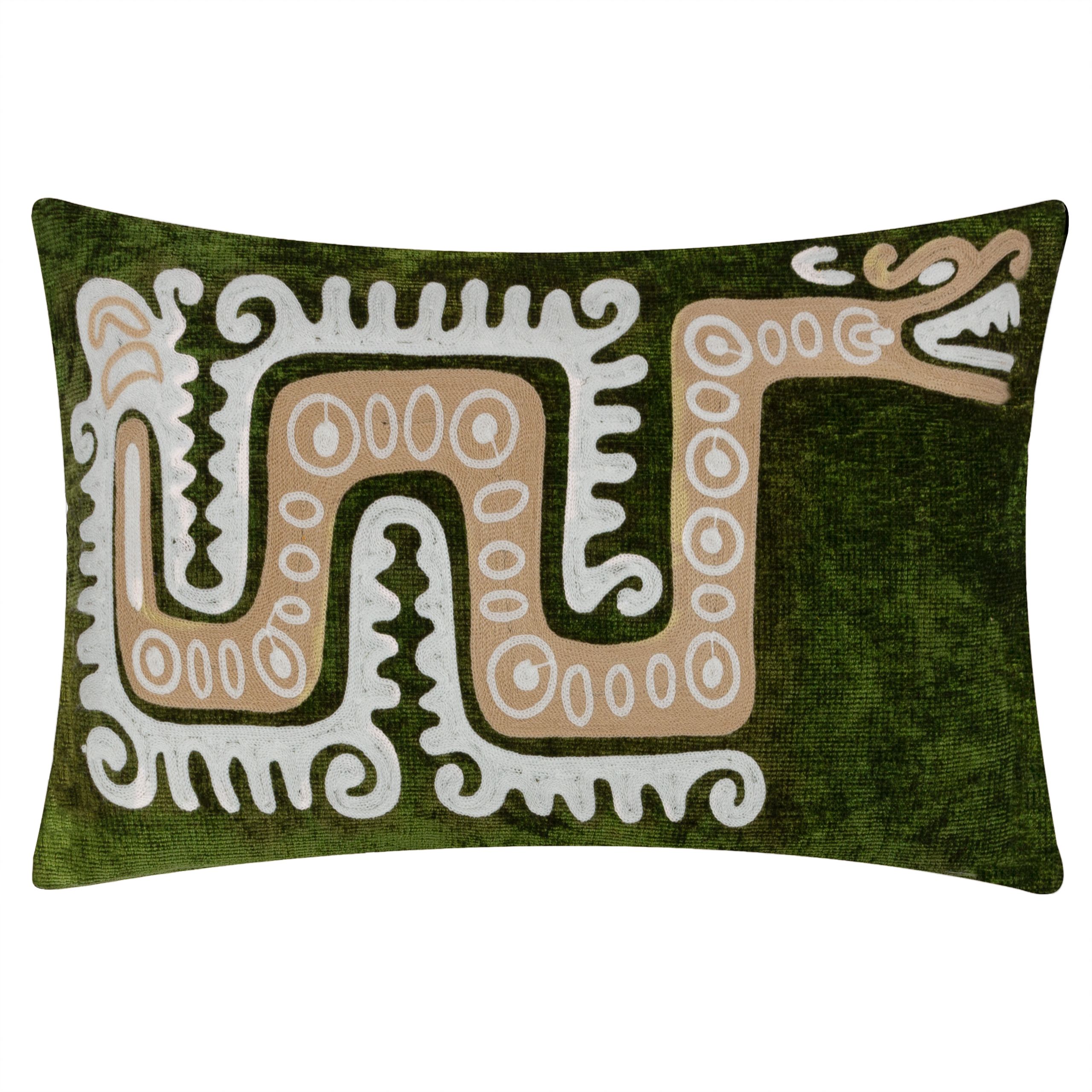 Wylder Tropics Dynasty Dragon Abstract Polyester Filled Cushion in Dark Green