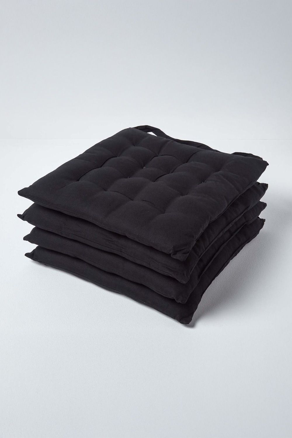 Homescapes 4 Pack Seat Pads Luxury 100% Cotton Indoor Outdoor Garden Cushion, 40cm in Black