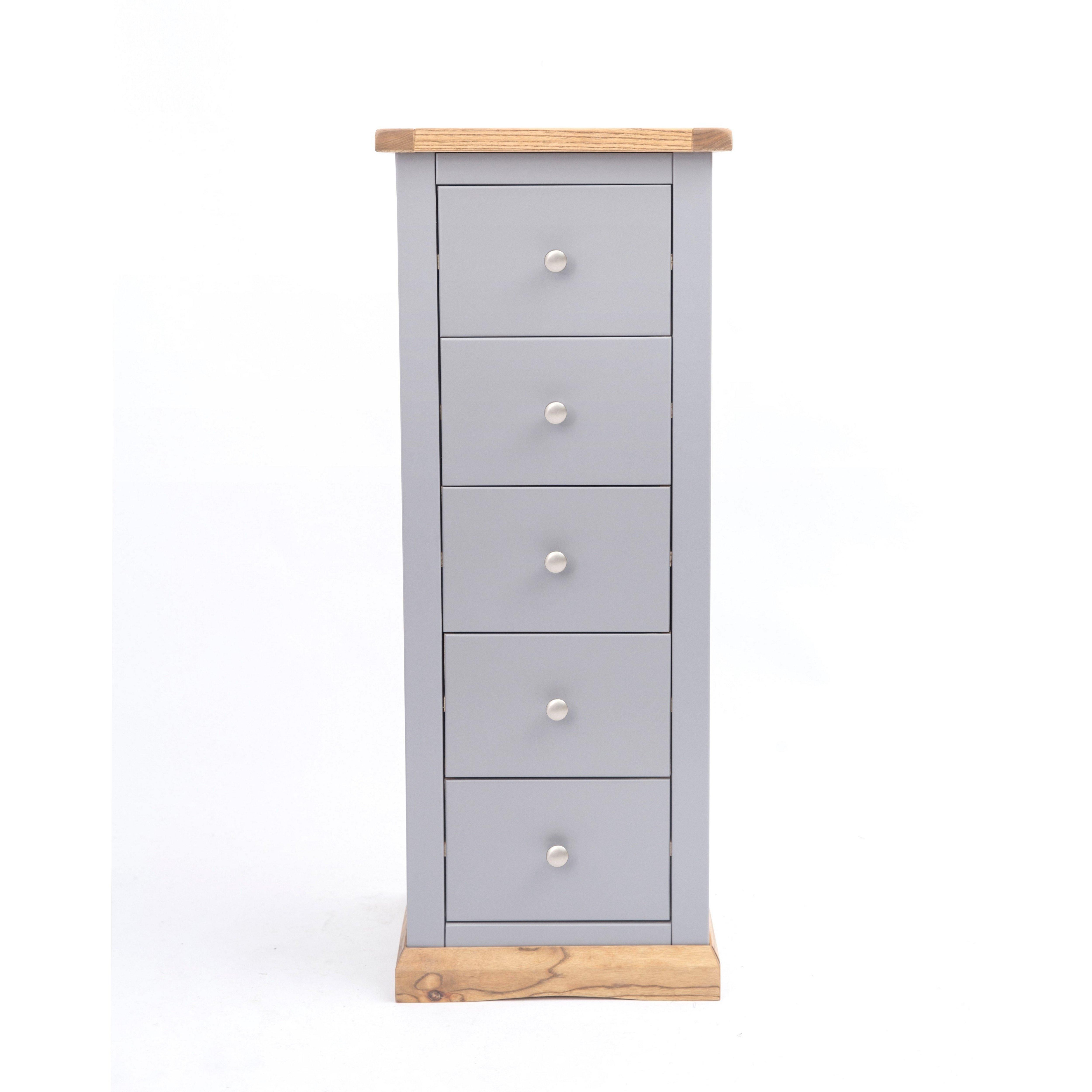 Cabinet Bits Biccari 5 Drawer Narrow Chest of Drawers Chrome Knob in Grey