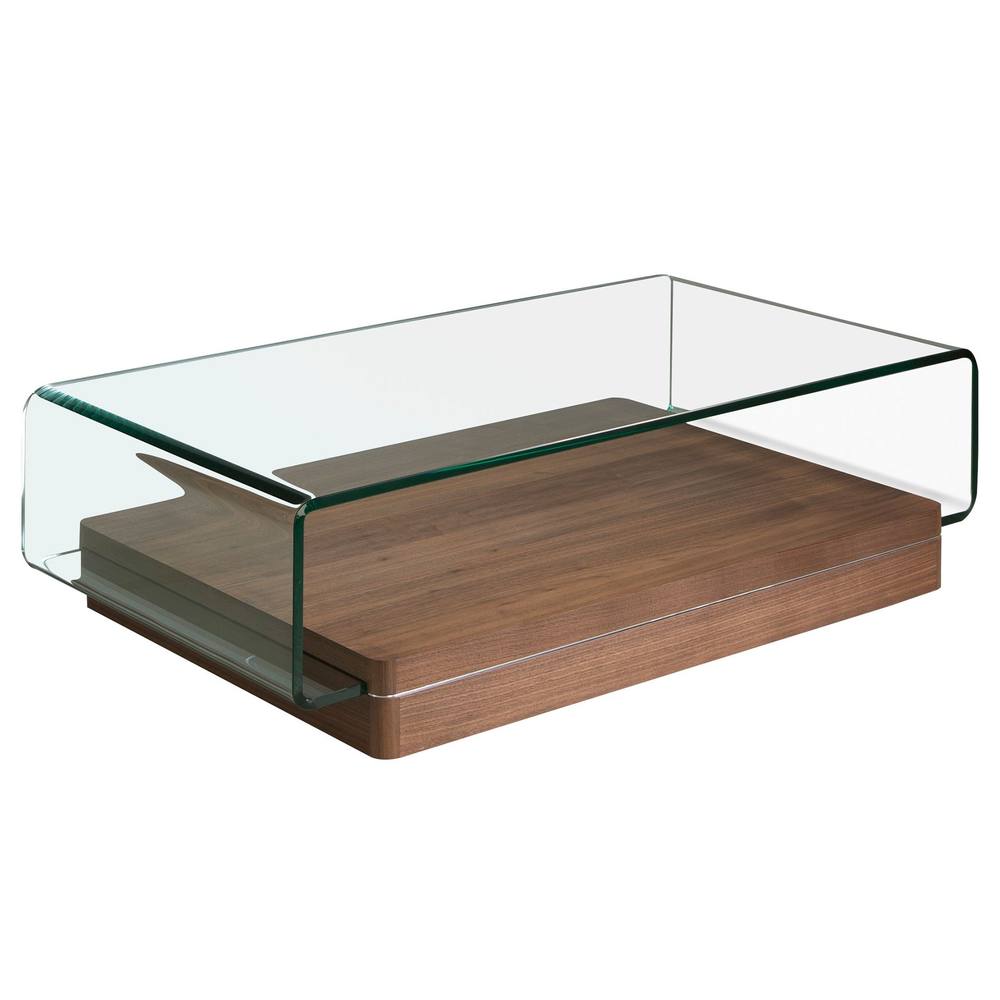 Angel Cerda Rectangular Tempered Glass Coffee Table with Walnut