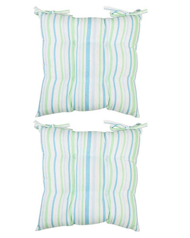 Dibor Set of 2 Blue Striped Indoor Outdoor Chair Seat Pad Garden Cushions L40cm x W40cm
