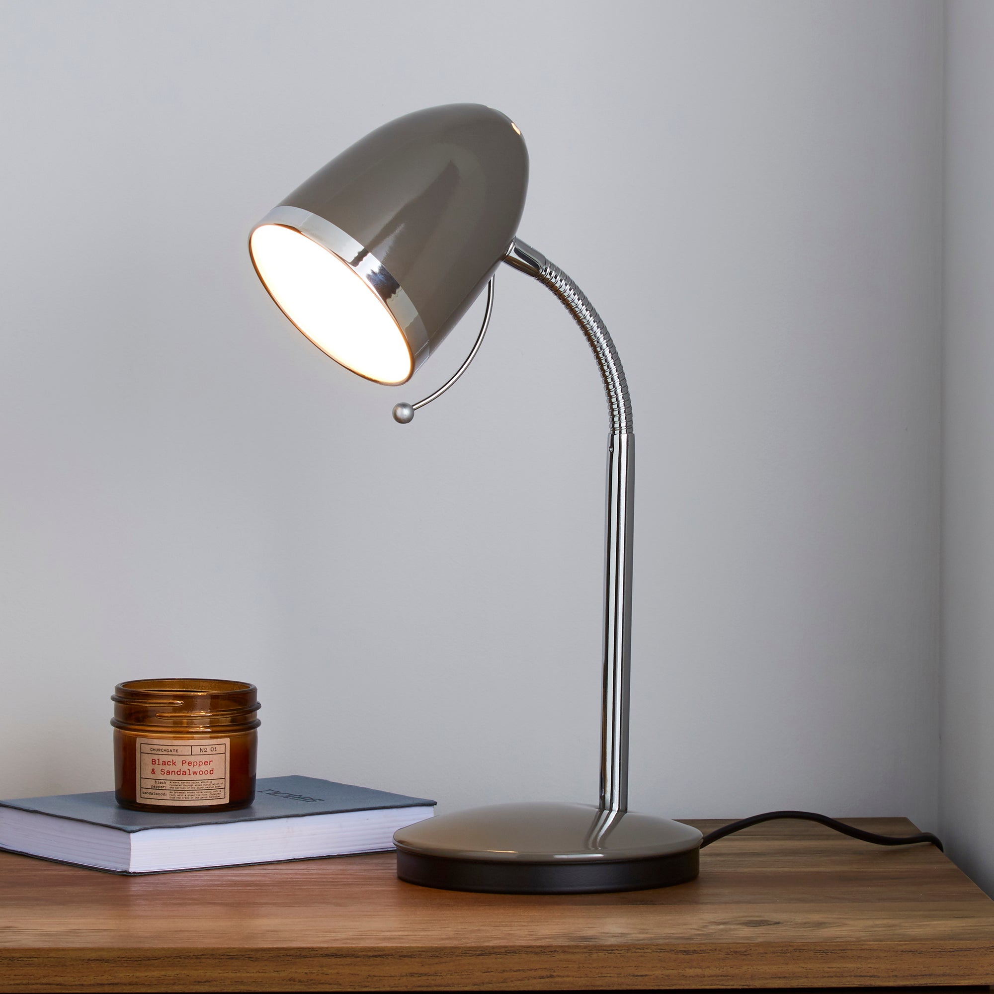 Tate Grey and Chrome Desk Lamp Grey