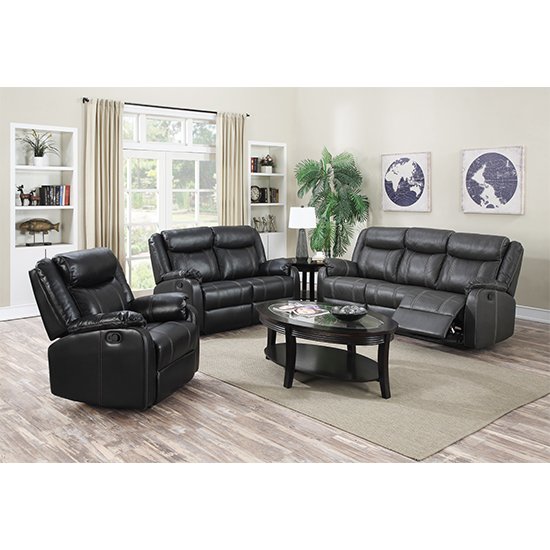 Leeds LeatherLux And PU Recliner Sofa Suite In Gun Metal