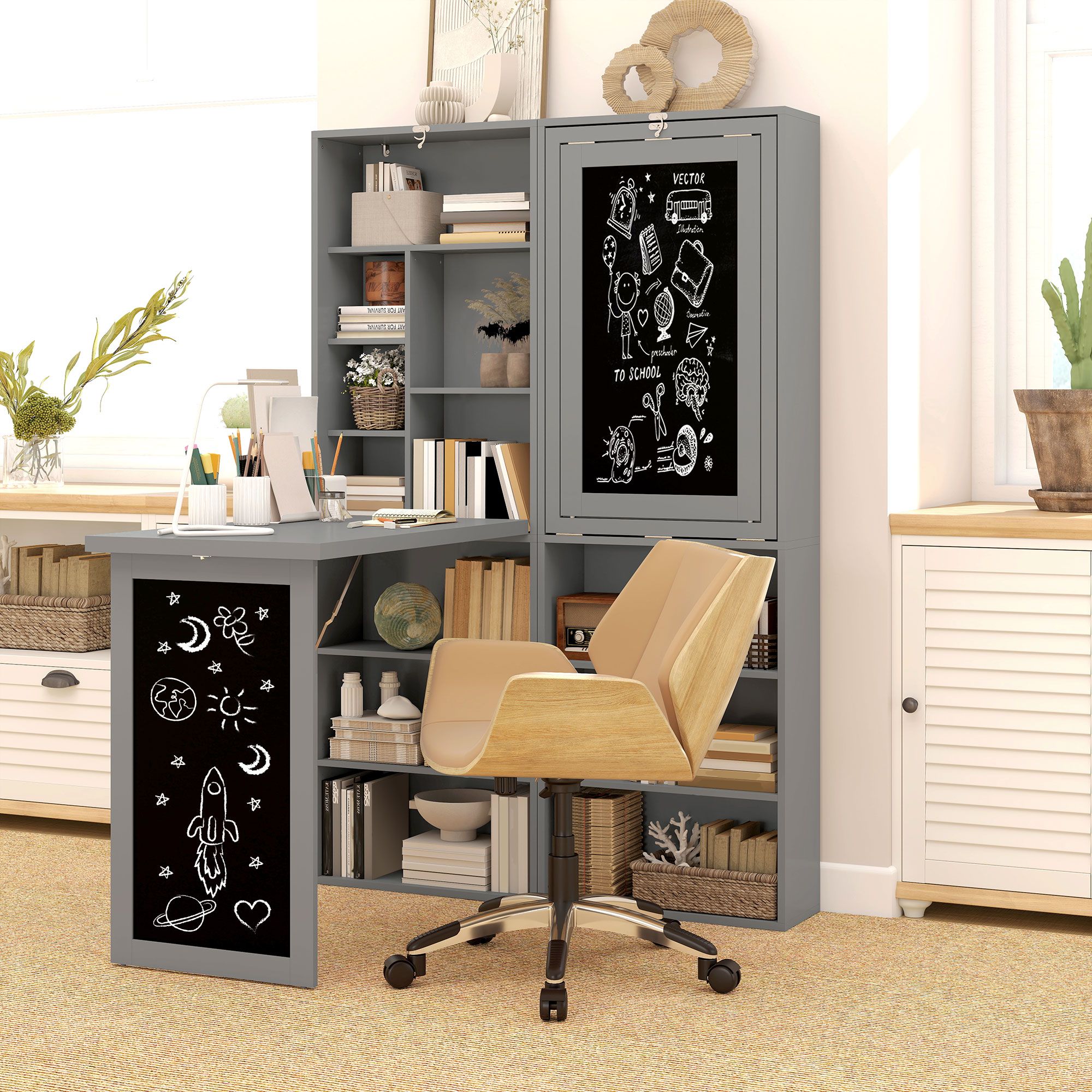 HOMCOM Convertible Desk with Blackboard Multi-function Computer Office in Grey