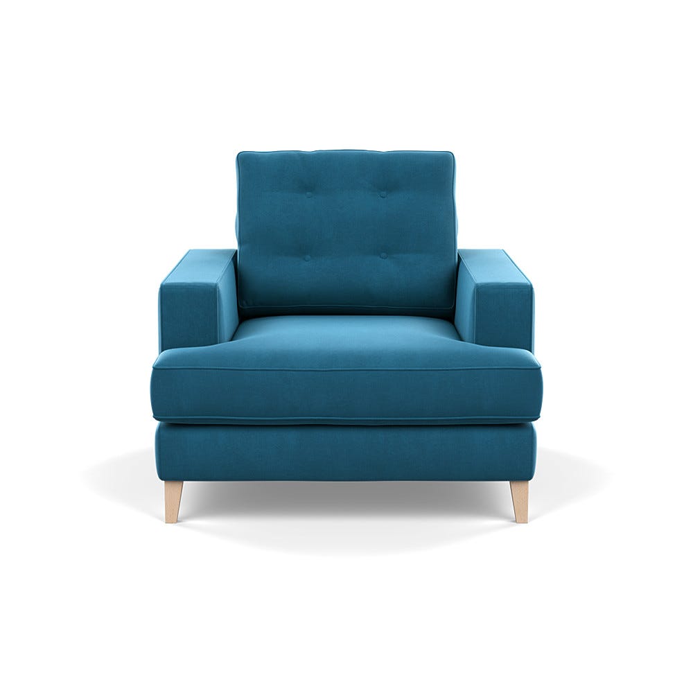 Heal's Mistral Armchair Smart Velvet Ocean Natural Feet