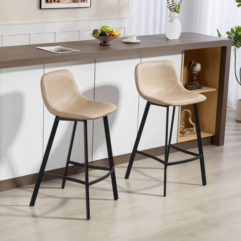 HOMCOM Bar Stools Set of 2, Bar Chairs with Back & Steel Legs in Light Brown