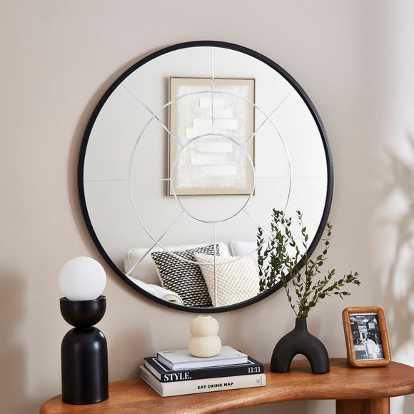 Cora Round Etched Window Indoor Outdoor Wall Mirror