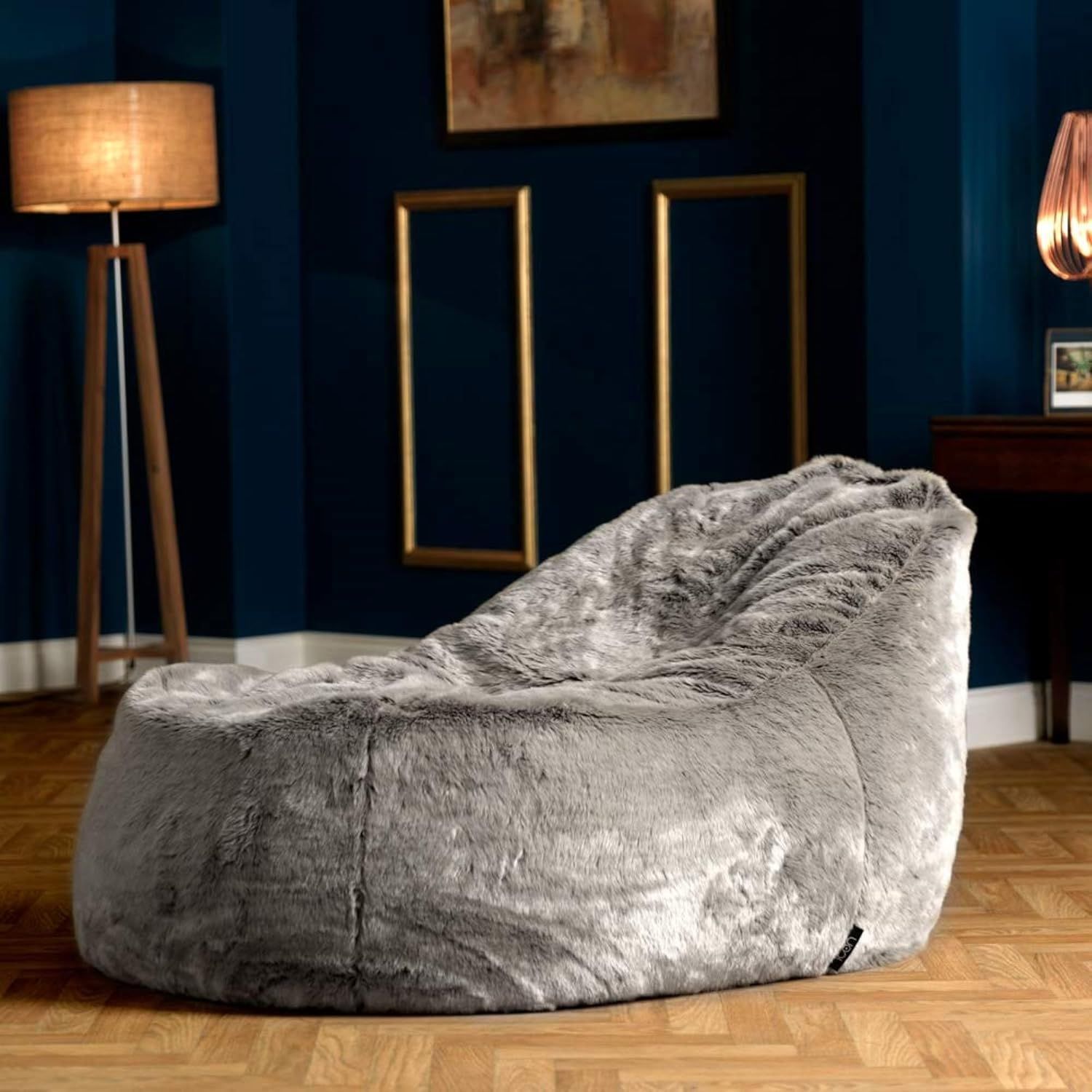 icon Soho Faux Fur Bean Bag Lounger Natural Giant Bean Bag Chair in Light Grey