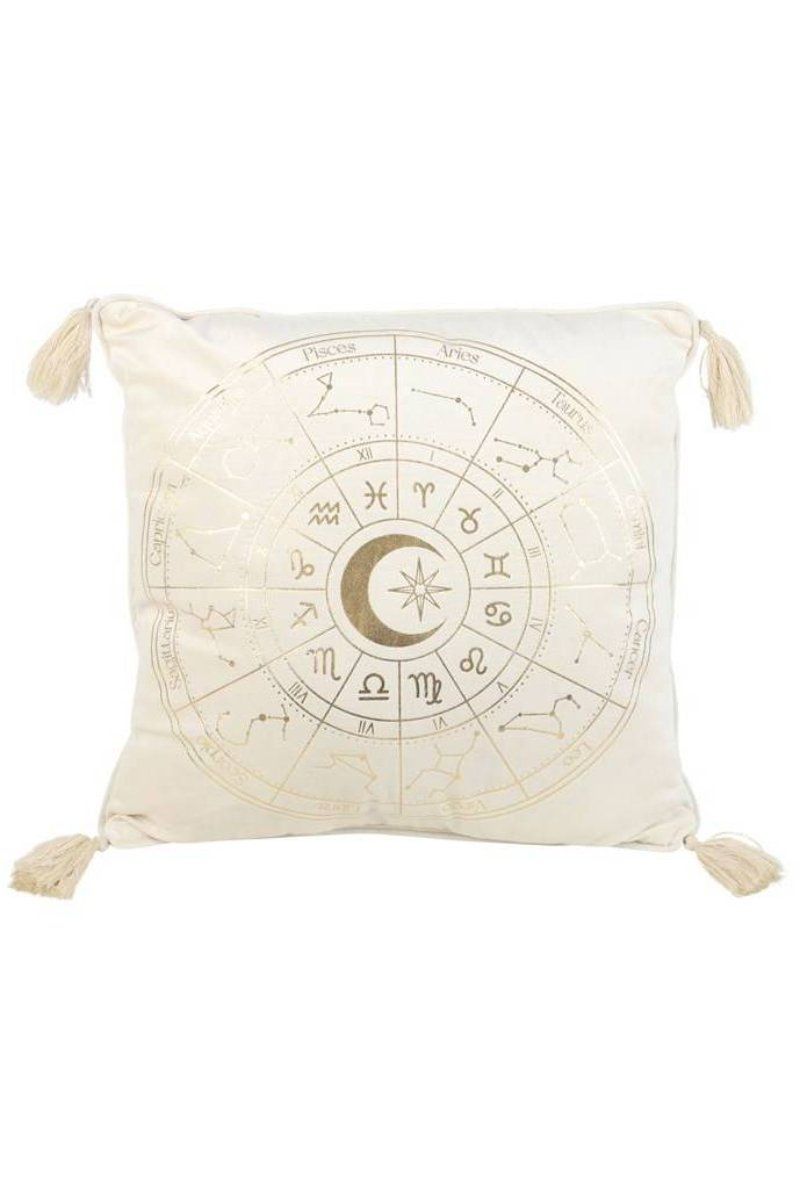 KDMD 35cm Square Off-White Astrology Wheel Cushion in White