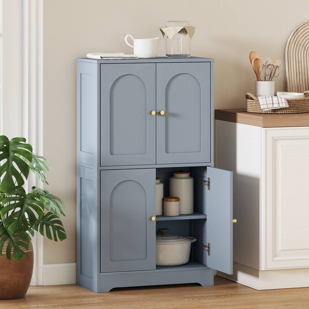 HOMCOM 110cm Kitchen Cupboard with 4 Arched Doors & 2 Adjustable Shelves in Grey