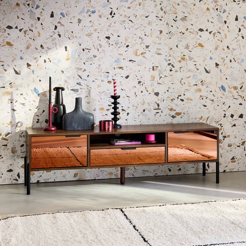 sweeek 151.5cm Vintage Tv Unit Walnut Wooden Effect 2 Doors 1 Drawer in Dark Brown