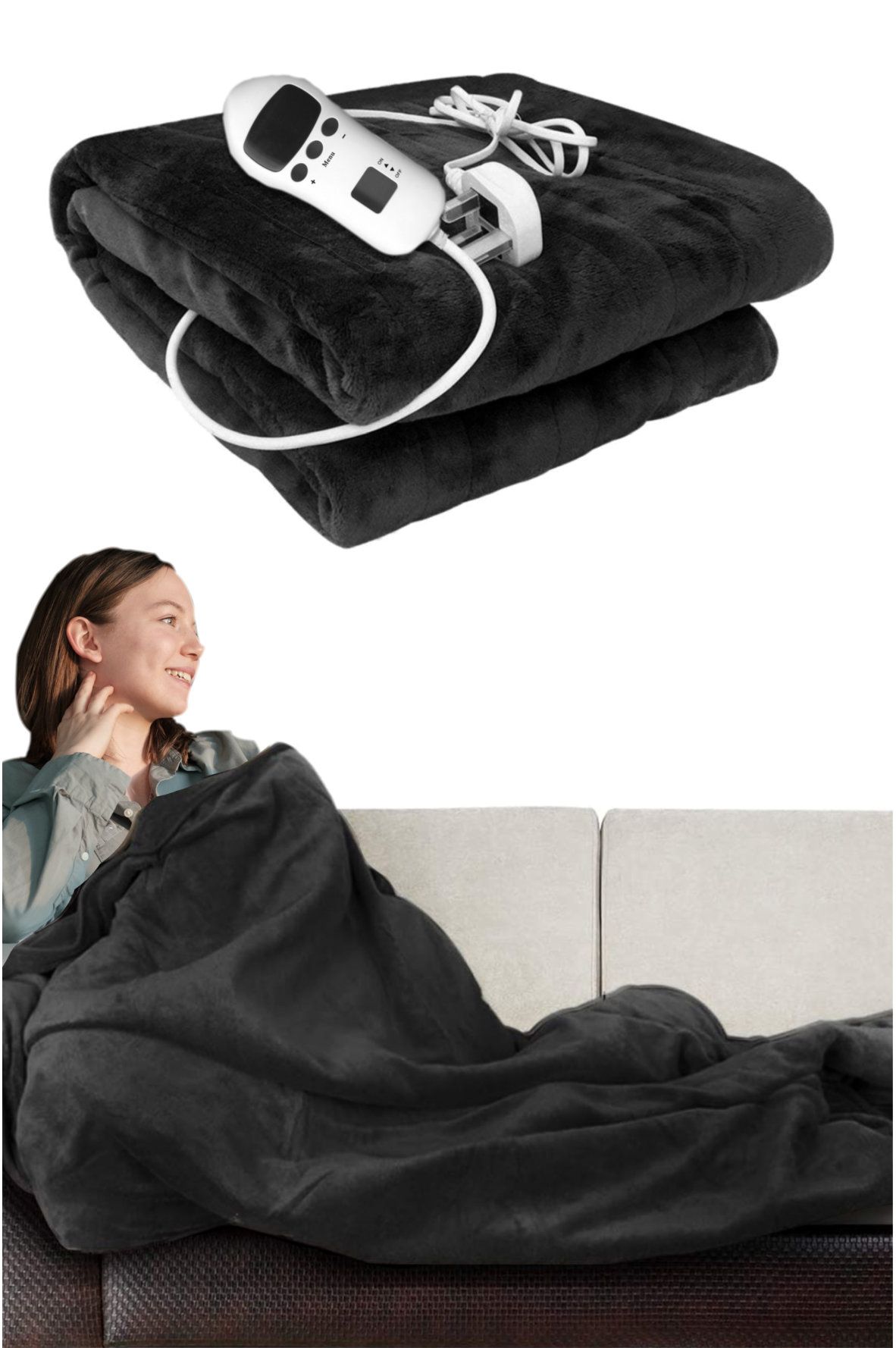 Ezysleep Cosy Heated Over Throw Fleece Blanket With Adjustable Control in Grey