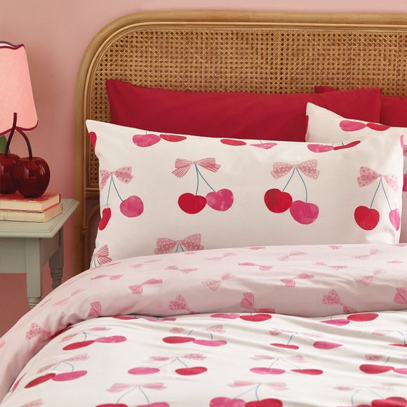 Catherine Lansfield Cherries and Bows Polycotton Duvet Cover & Pillowcase Set 2