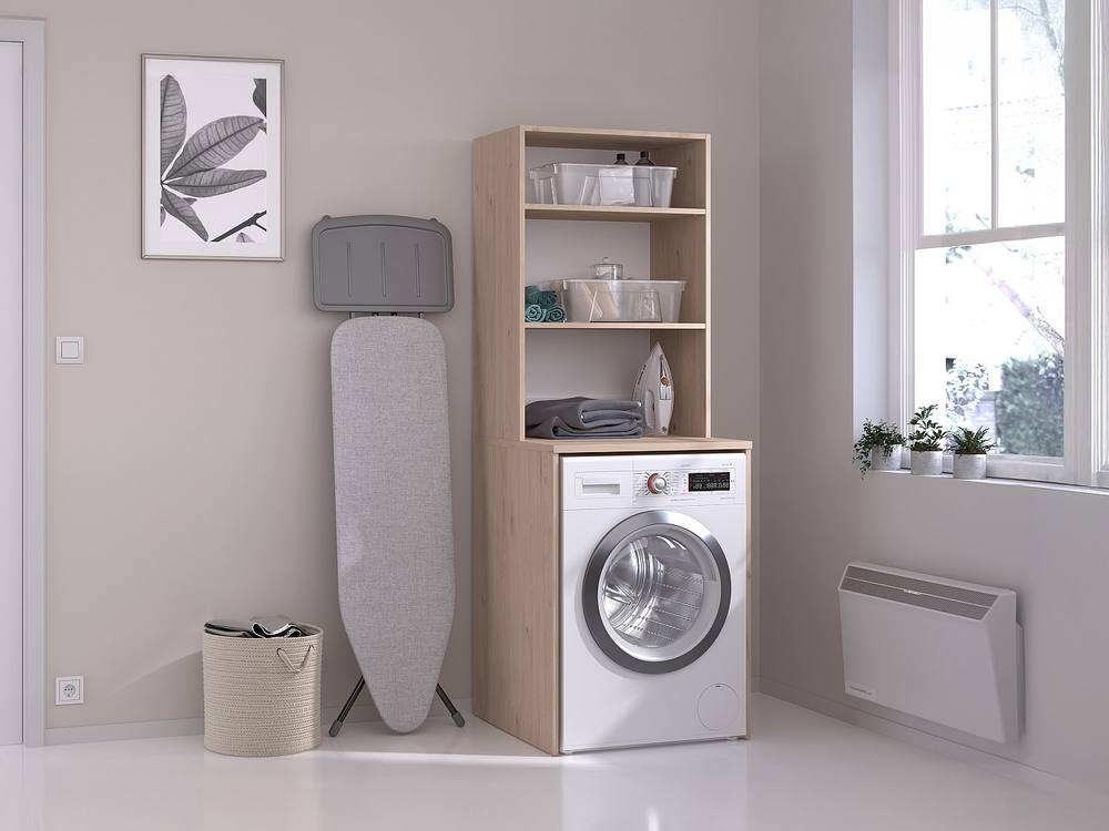 Vente-unique Laundry Room Cabinet for Washing Machine With Shelves - Light Natural in Light Oak