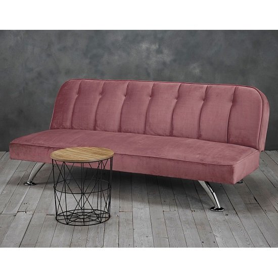 Wingert Velvet Sofa Bed In Pink With Silver Finished Legs