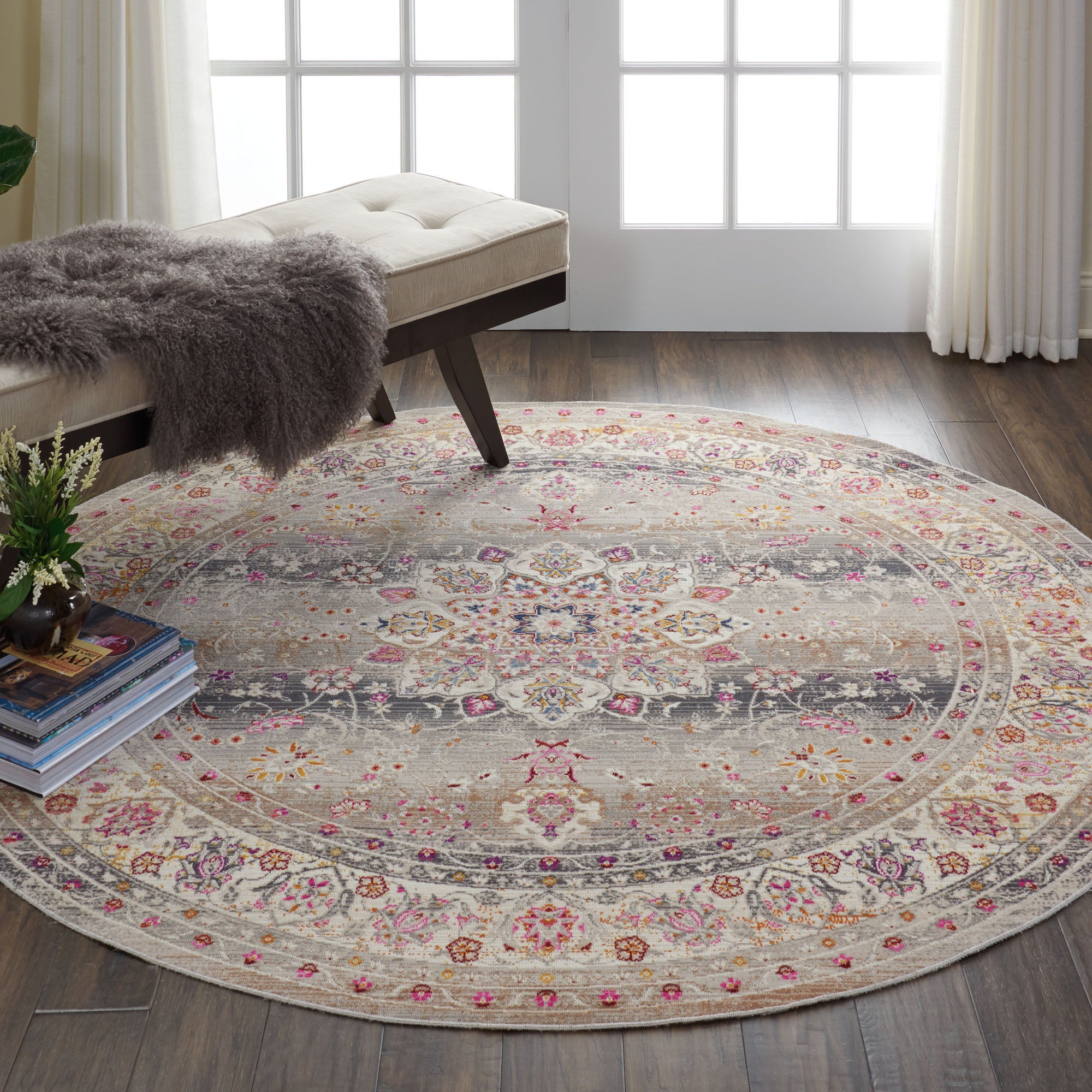 Vintage Kashan 1 Round Rug Grey