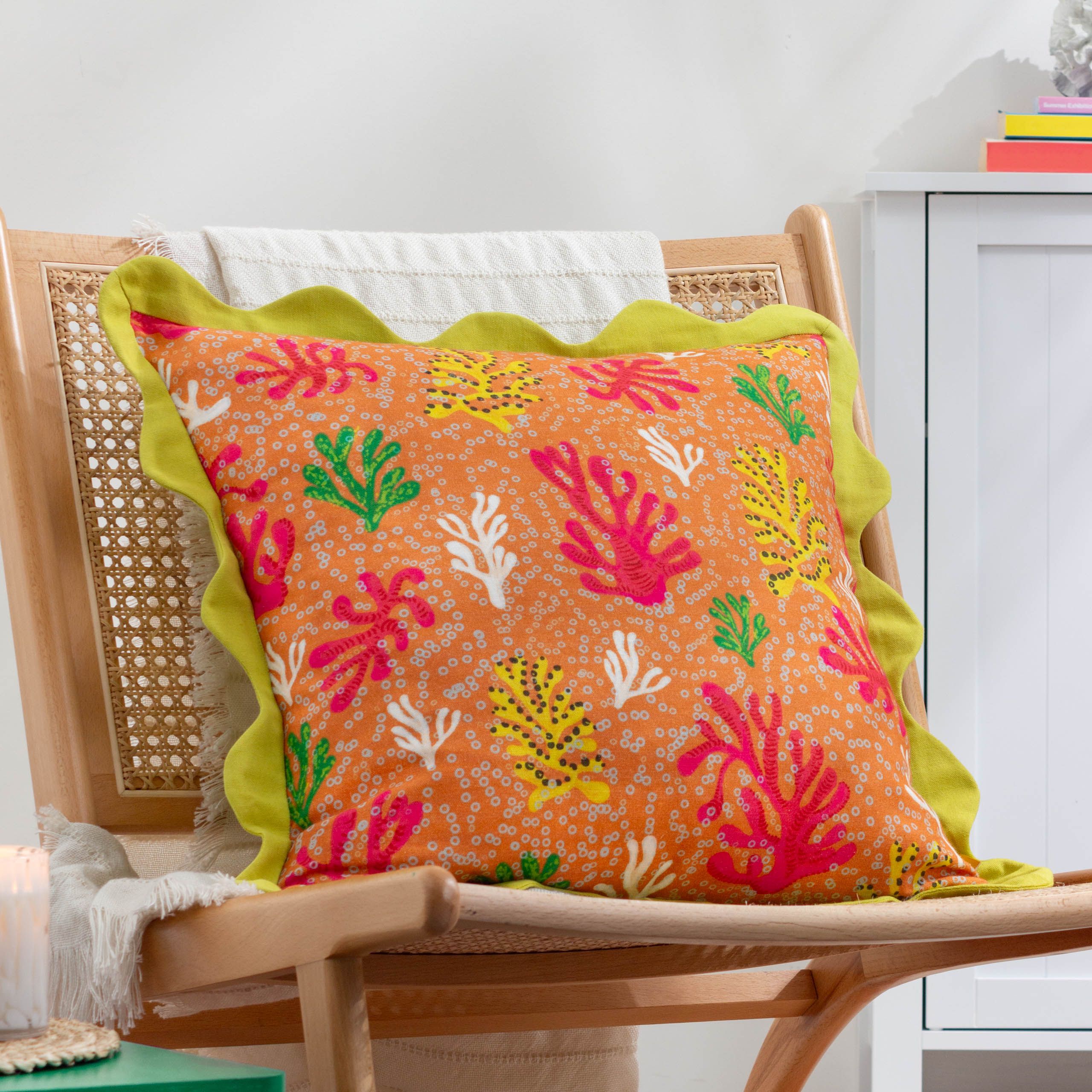Furn Coral Scalloped 100% Cotton Cushion in Yellow