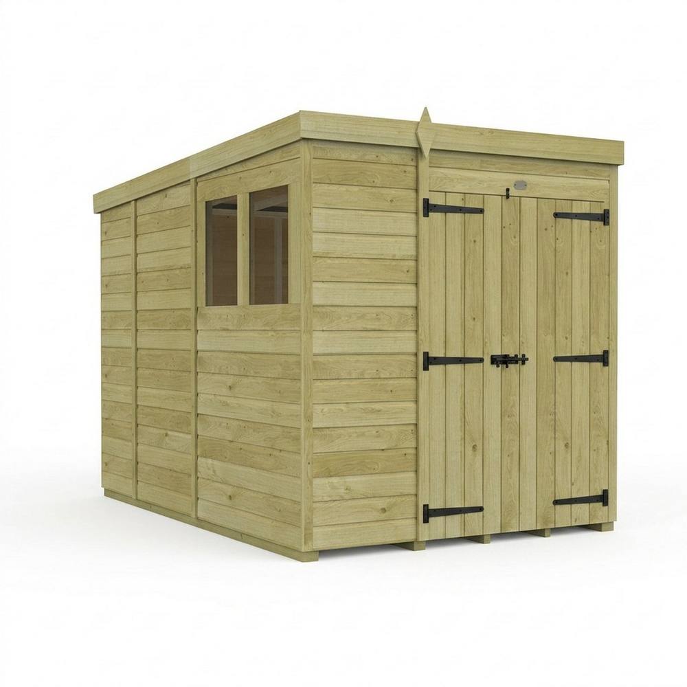 Buttercup Farm 6ft x 9ft Pent Garden Shed Double Door With Windows - Timber in Brown