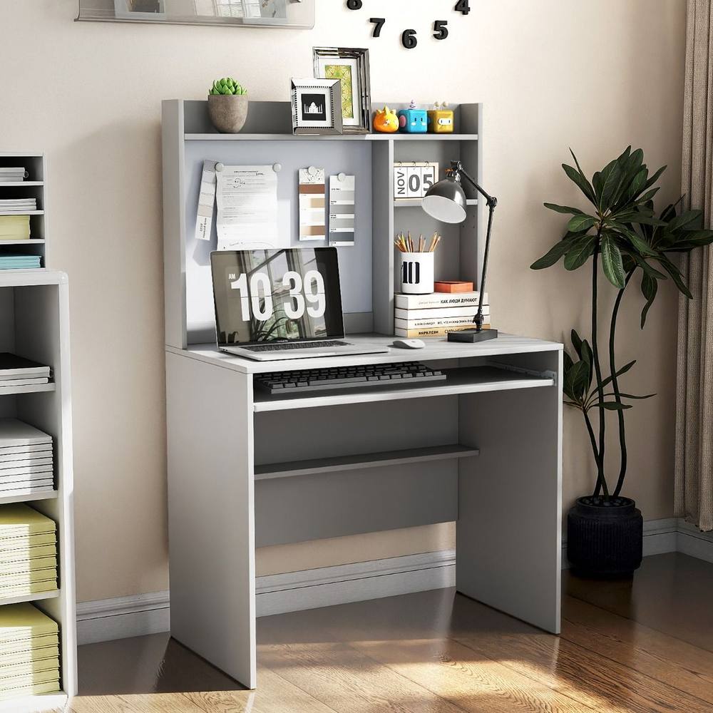 Costway Computer Desk Home Office Desk w/Magnetic Bulletin Board in Grey
