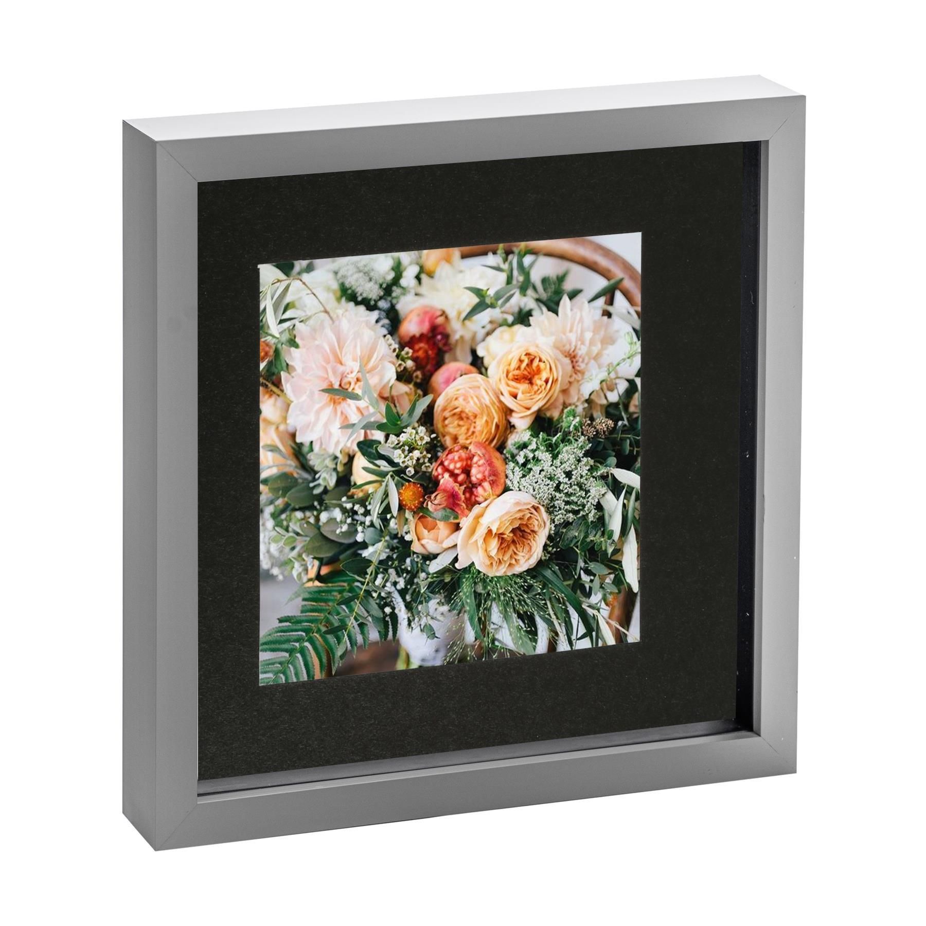 Nicola Spring 3D Box Photo Frame - 10 x 10" with 6 x 6" Mount - White Mount in Grey