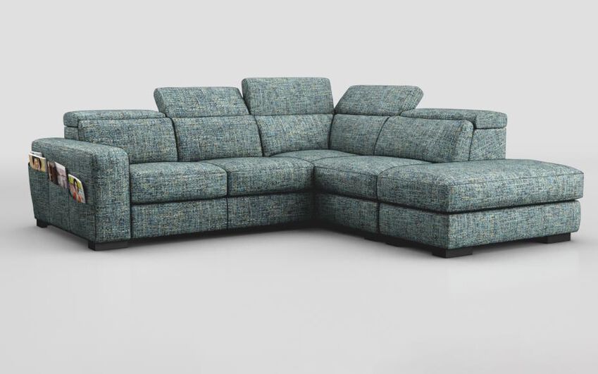 Blue Fabric Melizzano 2 Corner 2 with Sliding Footrest & Right Hand Facing Chaise with Pockets