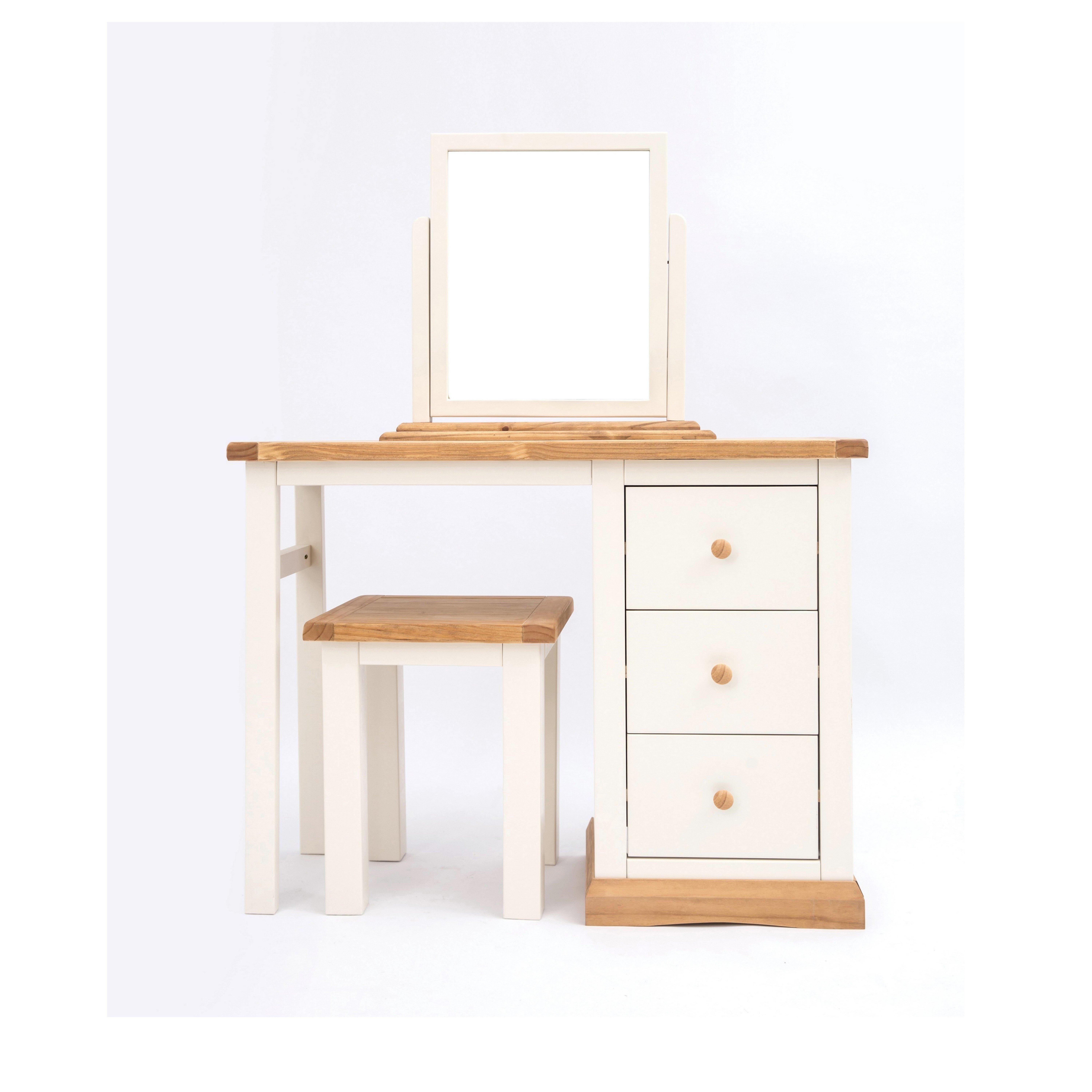 Cabinet Bits Trevi 3 Drawer Dressing Table Set Wood Knob in Off-White
