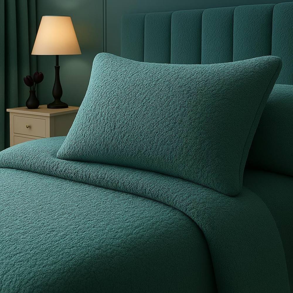 Homes-Linen Teddy Bear Plush Fleece Pillowcase Pair Warm & Cosy in Teal