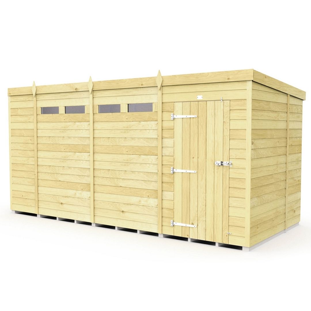Buttercup Farm 15 x 7 Feet Pent Security Shed - Single Door - L214 x W454 x H201 cm in Brown